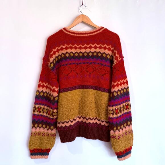 Sundance Sweater Size Small Senga Oversized V Neck Fair Isle - Picture 3 of 10
